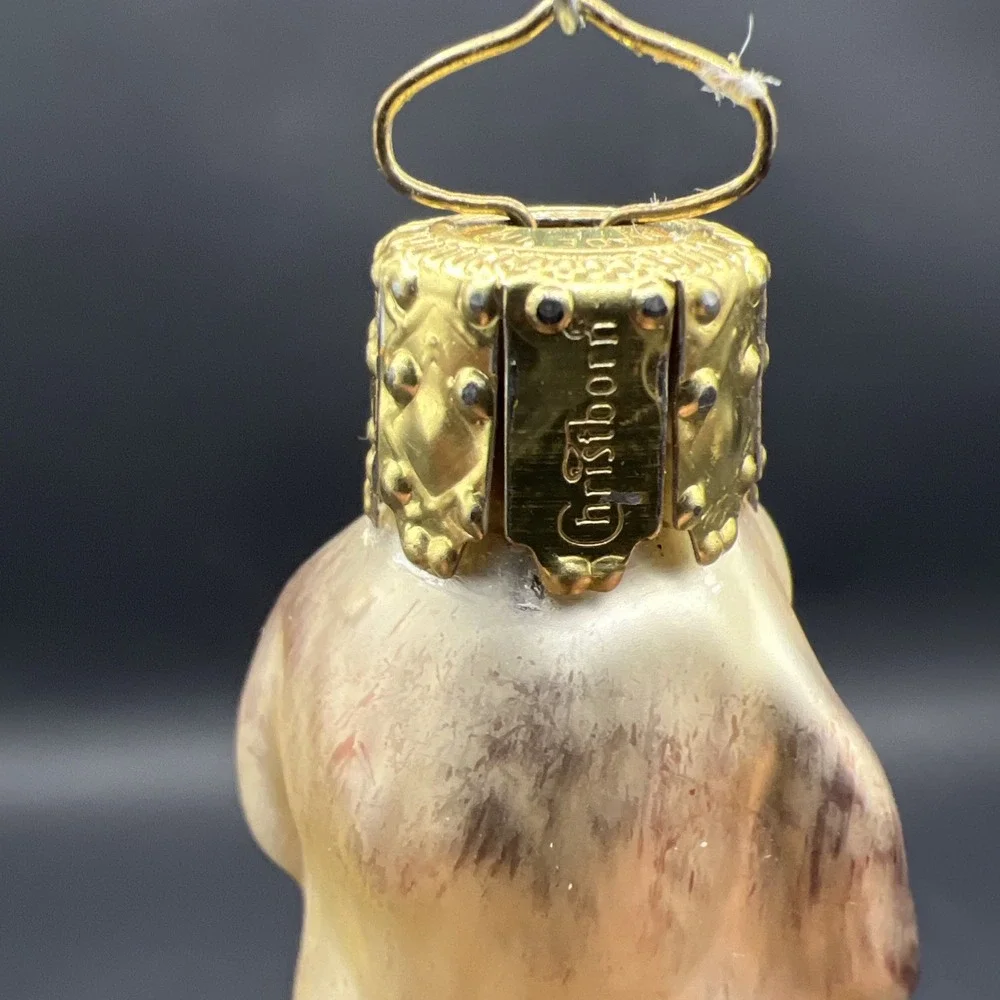 Vintage Christborn Germany Blown Glass Lop Eared Rabbit Christmas Ornament Cap